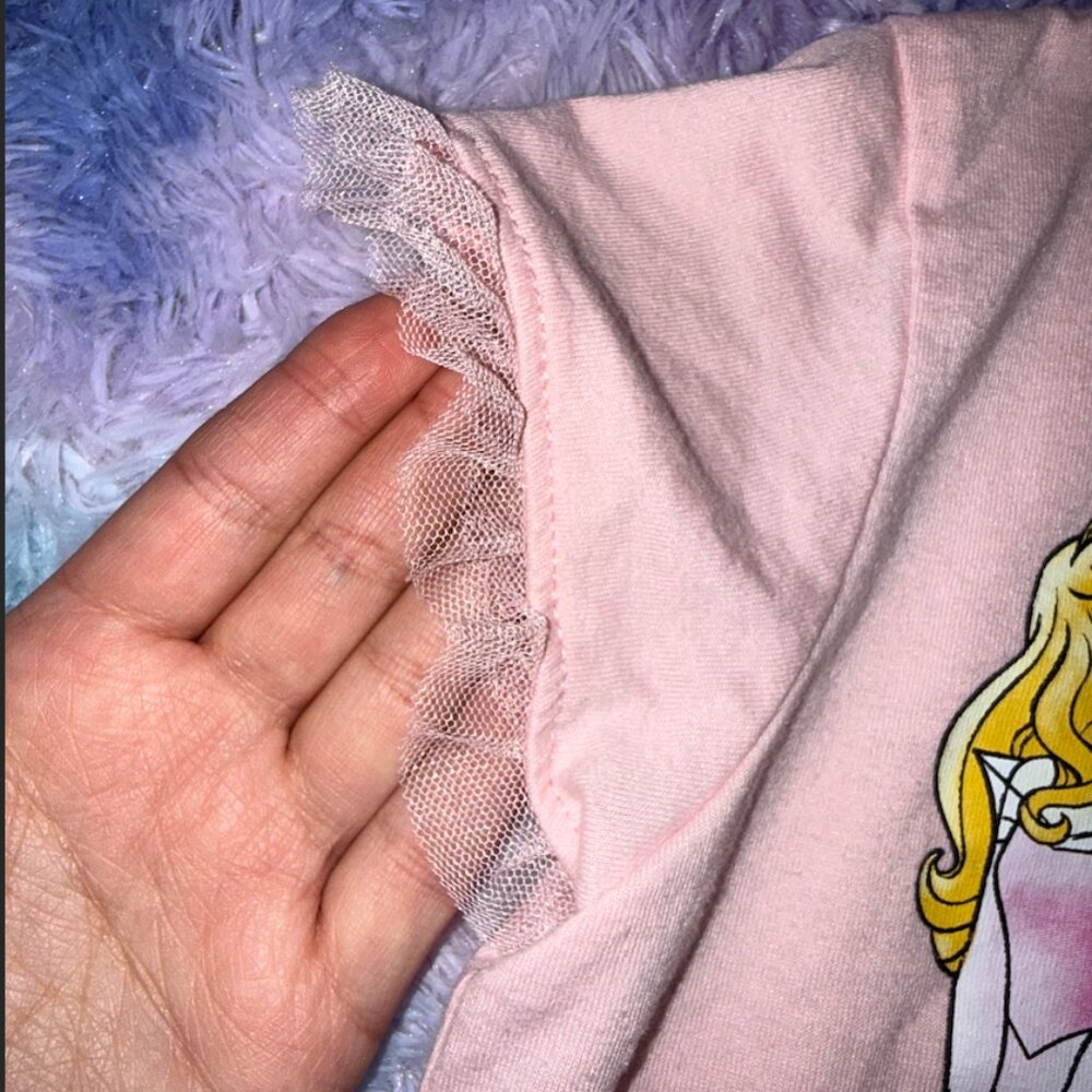 Disney Princess Girls Pink Short Sleeve T-Shirt with Lace Trim – Size 4T - Picture 4 of 6